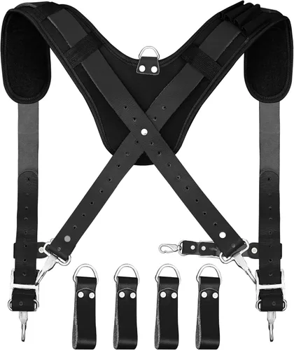 Vista 5 de FUERI Liguero de cinturón de herramientas con 4 bucles en D desmontables para cinturón de herramientas de construcción Liga de trabajo con clips