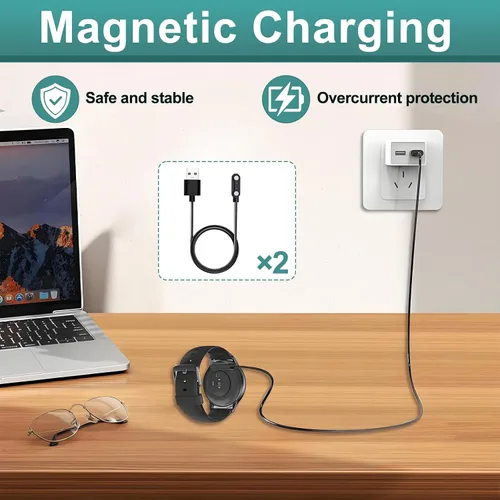 Vista 6 de 2 cargadores universales de reloj inteligente, cable de carga USB magnético de 2 pines de 0.157 in, cable de carga de repuesto universal para reloj