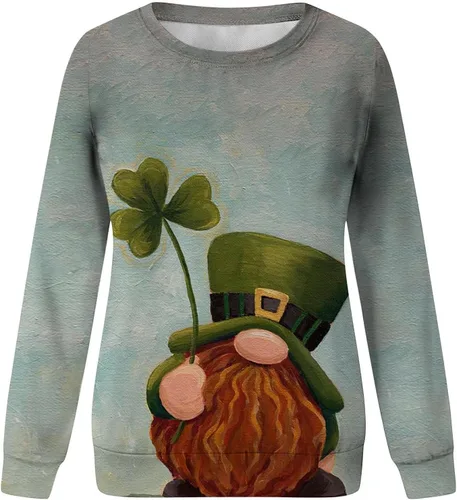 Vista 3 de Camiseta de manga larga suave para el día de San Patricio 2023, con estampado de gnomo arcoíris
