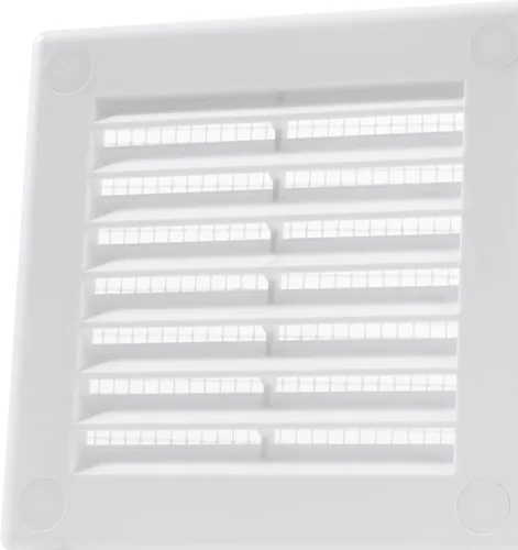 Vista 7 de Medida de apertura de 3'' x 3'' pulgadas / Rejilla externa de ventilación cuadrada blanca con malla protectora - Registro de plástico ligero Blanco