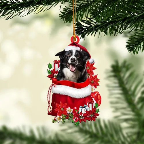 Vista 7 de Talataca Border Collie - Corona de sombrero de Navidad, para amantes de los perros, árbol de Navidad plano 2D, adorno de madera, decoración colgante