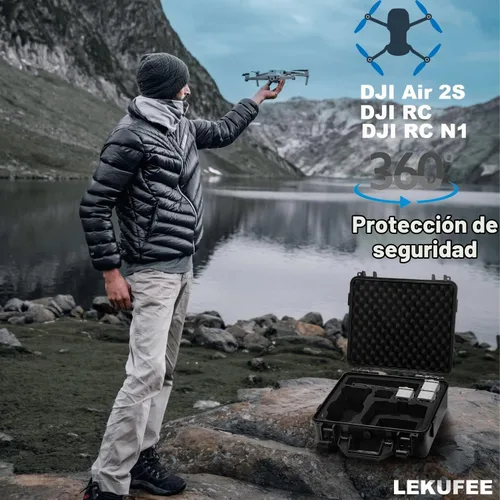 Vista 5 de Lekufee Funda rígida impermeable compatible con DJI Air 2S/2, Fly More Combo, DJI RC 2, RC N3/N2/N1 y accesorios (solo funda)