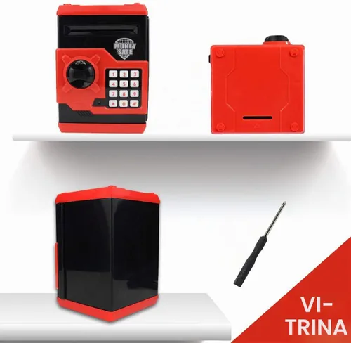 Vista 4 de Hucha para niños con contraseña electrónica, alcancía para niños de 3 a 14 años Negro y rojo
