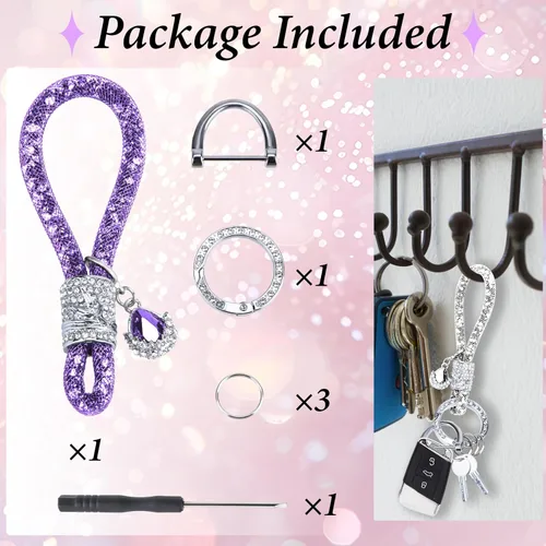 Vista 6 de Crystal Bling Car Keychain, Car Key Chain Glitter Key Ring, Rhinestone Keychain Ring Strap