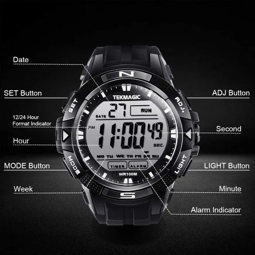 Vista 8 de 10 ATM Digital sumergible buceo reloj 328.1 ft resistente al agua natación deporte reloj de pulsera luminosa pantalla LCD con cronómetro función