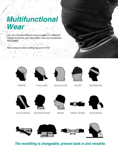 Vista 5 de Máscara facial, protección contra polvo, UV, aerosoles reutilizables, lavables, polaina para el cuello