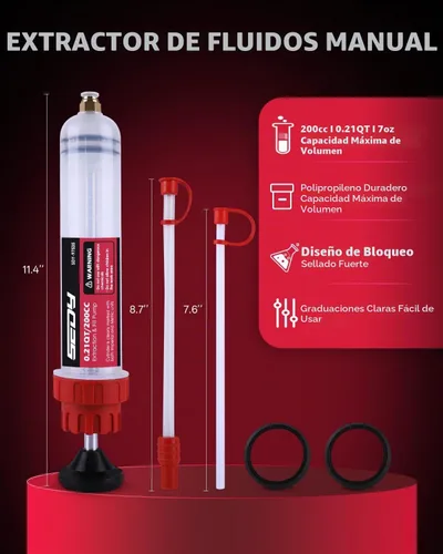 Vista 3 de SEDY Extractor de Fluido - Jeringa Multiusos de 200cc, Bomba de Succión de Aceite, Bomba Manual de Extracción y Llenado, Jeringa de Aceite Automotriz