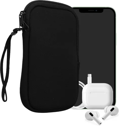 Vista 12 de kwmobile Bolsa de neopreno para teléfono tamaño XXS - 3/3,5 pulgadas - Mini bolsa universal para celular con cremallera, correa para la muñeca