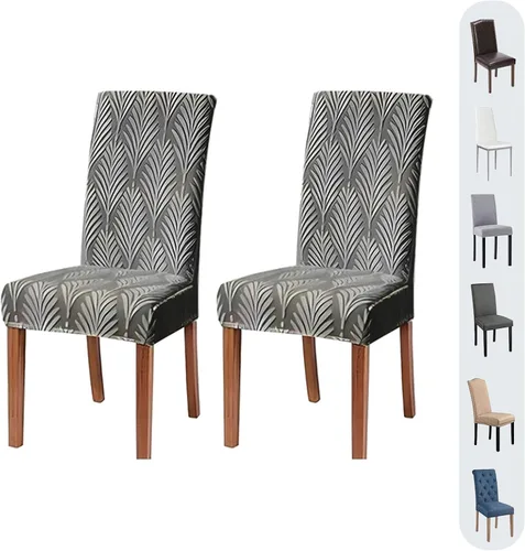 Vista 9 de Juego de 2 fundas para sillas de comedor, fundas elásticas para sillas de comedor, extraíbles y lavables, para el hogar, cocina, banquete, ceremonia
