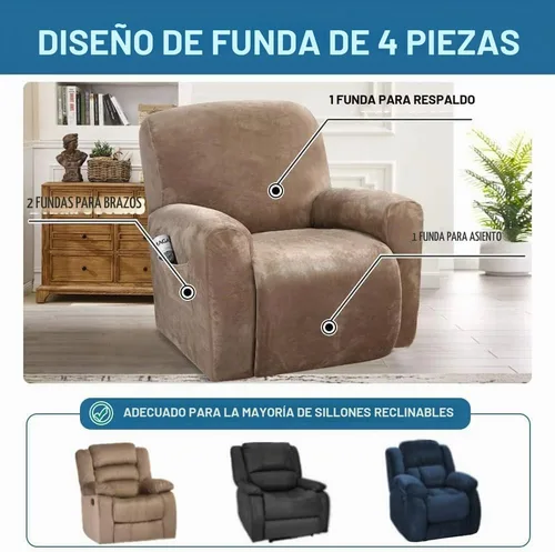 Vista 2 de H.VERSAILTEX Fundas elásticas de terciopelo para sillón reclinable, fundas para silla reclinable estilo de 4 piezas, funda para sillón reclinable