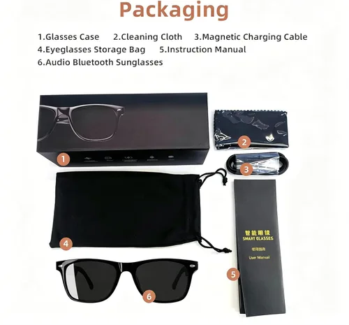 Vista 9 de Lentes inteligentes para hombres y mujeres, gafas de sol Bluetooth con altavoces polarizados UV400, gafas de audio de oreja abierta para ciclismo