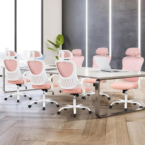 Vista 8 de Sweetcrispy Silla de escritorio para computadora de oficina, ergonómica, con respaldo alto, de malla, con ruedas y reposacabezas ajustables, cómodo