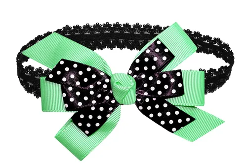 Vista 26 de WEBB DIRECT2U WD2U - Diadema elástica con lazo de grogrén de puntos negros para niñas (verde manzana)