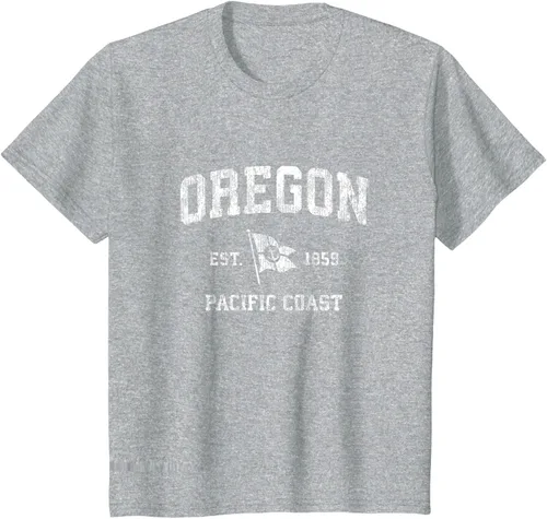 Vista 58 de Oregon Vintage barco ancla bandera diseño de West Coast Retro Tee, hombre S, Arándano