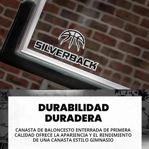 Vista 4 de Silverback Aro de baloncesto de altura ajustable en el suelo con tablero de vidrio templado, borde de separación profesional y almohadilla de tablero