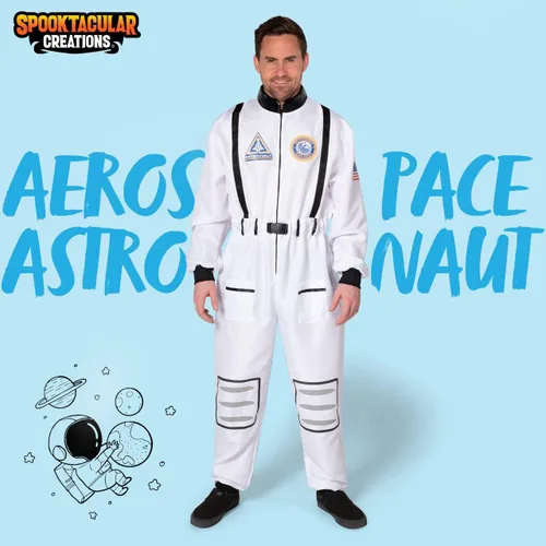 Vista 2 de Spooktacular Creations Disfraz de astronauta para hombre adulto, traje de astronauta aeroespacial, mono para disfraz de Halloween