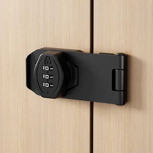 Vista 6 de ETEKJOY Cerradura de gabinete sin llave de 3 dígitos con código de contraseña combinación con hasp, pestillo de cierre giratorio, cajón de madera