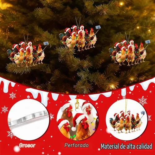 Vista 3 de Funny Christmas Ornament 2026, Farm Chicken Christmas Ornaments