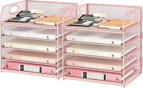 Vista 10 de Lavatino Organizador de Archivos de Escritorio de 5 Bandejas, Organizador de Bandejas de Cartas de Malla Negra con Asa, Organizador de Archivos