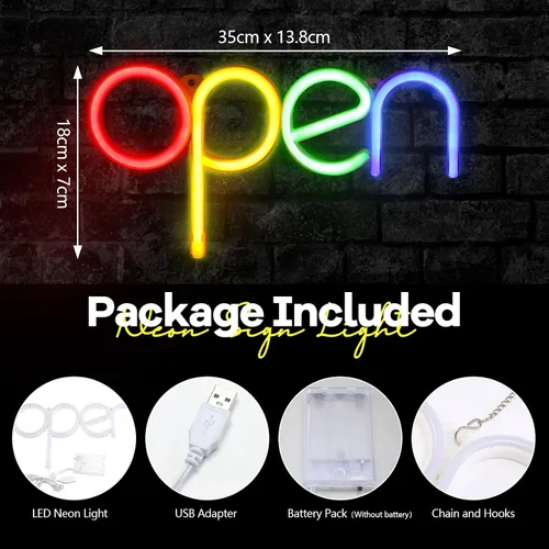 Vista 2 de Letrero LED abierto, 7 x 13.8 pulgadas, letreros abiertos para negocios, luz nocturna de neón abierta, decoración de pared, letreros abiertos LED
