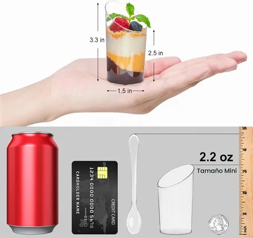Vista 2 de TOFLEN - Paquete de 100 mini tazas de postre de 2.2 onzas con cucharas