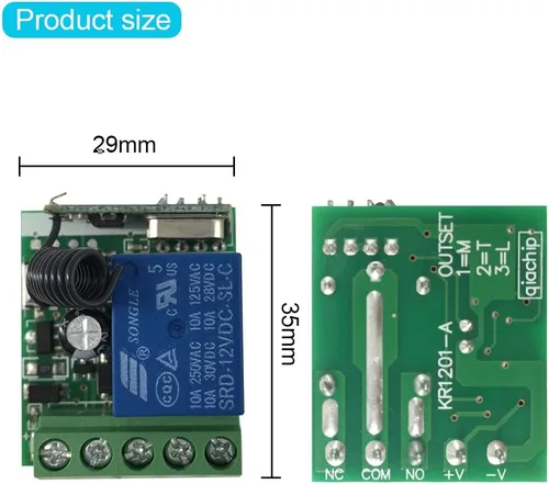 Vista 6 de QIACHIP Interruptor de control remoto inalámbrico universal de 433 MHz, CC 12 V, 1 canal, módulo receptor de relé, transmisor RF, palanca momentánea