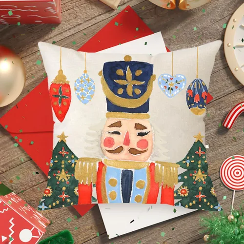 Vista 2 de Fundas de almohada navideñas de 18 x 18 pulgadas, decoración de cascanueces de Feliz Navidad, decoración de vacaciones, casa de campo, Navidad