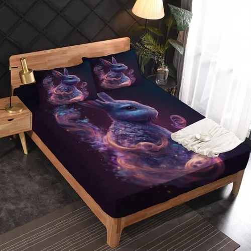 Vista 36 de Juego de sábanas de tamaño King, sábanas de conejo, sábanas de microfibra y fundas de almohada de 4 piezas, juego de sábanas con estampado colorido