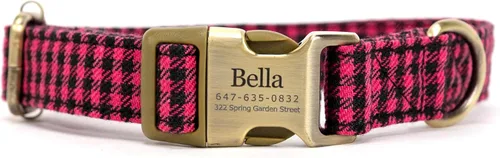 Vista 10 de Collar de perro personalizado con nombre y número de teléfono grabado, collar ajustable personalizado para cachorros, collar de algodón orgánico