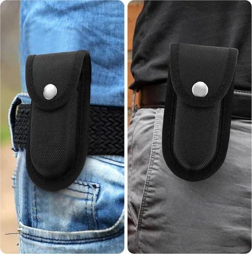 Vista 4 de Funda de nailon para cuchillos de bolsillo, bolsa multiherramienta de 4 pulgadas, funda plegable para cinturón de cuchillo con cierre a presión