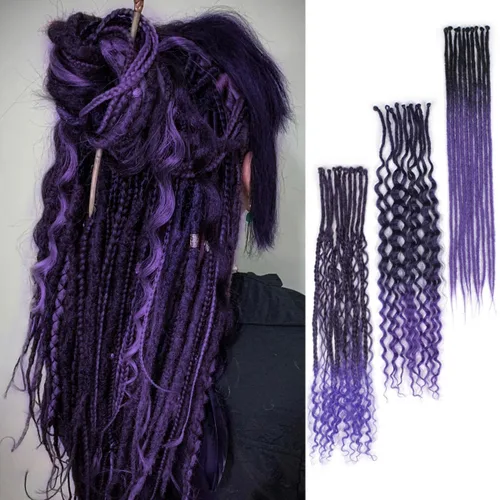 Vista 8 de Extensiones de rastas trenzadas bohemias de 24 pulgadas, 10 hebras de rastas sintéticas rizadas color marrón degradado con trenza de caja, rastas