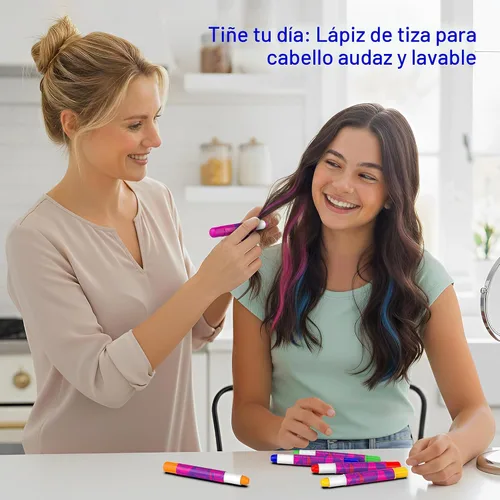 Vista 8 de Desire Deluxe - Regalos para Niñas Tiza para Cabello 10 Bolígrafos Temporales No Tóxicos Fáciles de Lavar Tinte para Cabello