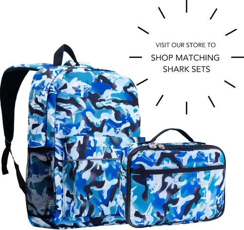 Vista 6 de Fenrici - Mochila para niñas, niños y adolescentes, mochila reciclada para laptop, de 16 x 13.5 pulgadas, L, Impresión de tiburón azul.