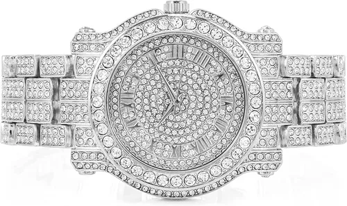 Vista 4 de Techno Pave Reloj de pulsera de metal con diamantes helados de 1.772 in