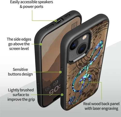 Vista 6 de Carveit Funda magnética protectora de madera de diseñador para iPhone 14 [grabado en madera e incrustaciones de carcasa] funda de madera compatible