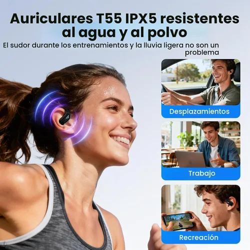 Vista 7 de Transformers Auriculares inalámbricos de oreja abierta Bluetooth 5.4 para correr y entrenar, auriculares sobre la oreja con ganchos impermeables