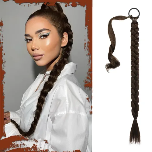 Vista 51 de SOFEIYAN Extensión de cola de caballo trenzada larga con banda elástica y mechón liso envolvente, extensiones de cabello naturales suaves