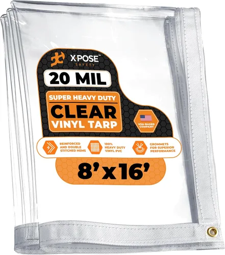 Vista 16 de Xpose Safety - Lona de vinilo transparente de 4 x 6 pies, lona de PVC impermeable transparente de 0.787 in con ojales de latón, para recinto