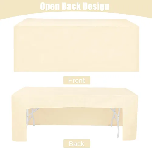 Vista 3 de Paquete de 2 manteles rectangulares ajustables con espalda abierta de 72 x 30 pulgadas, manteles beige para mesas de 6 pies, mantel ajustable