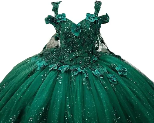 Vista 3 de Dydsz Vestido de quinceañera floral con hombros descubiertos para mujer, con mangas, vestido de fiesta de graduación