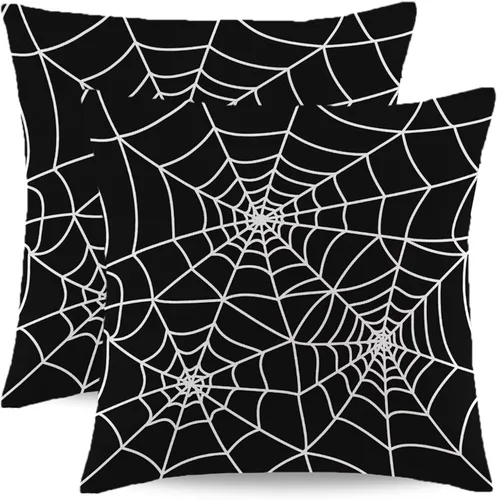 Vista 12 de Juego de 2 fundas de almohada de Halloween de 16 x 16 pulgadas, fundas cuadradas de lino decorativas de lino para el hogar, la cama o el sofá