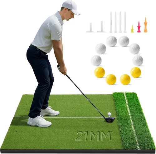 Vista 12 de Golfguru Golf Mat, 5x4ft/5x5ft Dense Elite Golf Hitting Mats Practice with 10 Balls, 9 Tees, Heavy Duty Artificial Hitting Training Matt for