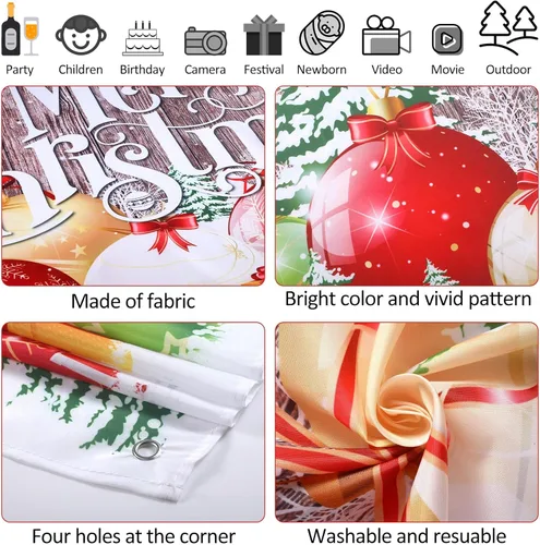 Vista 3 de Irenare Telón de fondo de Navidad, banner de Feliz Navidad, decoración para fiesta, fondo de fotografía de Navidad, accesorios para fotos