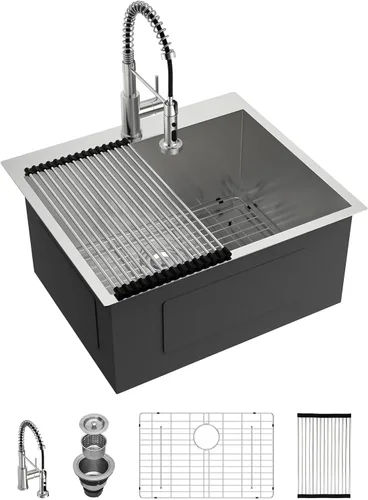 Vista 38 de Lordear - Fregadero de barra – Fregadero de barra dorado de 13 x 15 pulgadas con grifo dispensador de jabón, estación de trabajo, calibre 16 T304
