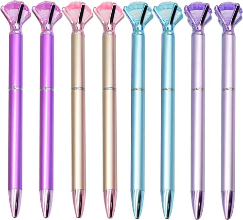 Vista 11 de Maydahui 12 bolígrafos de metal con diamantes grandes retráctiles, brillantes, para bodas, despedidas de soltera, fiestas