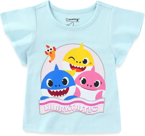 Vista 3 de Nickelodeon Baby Shark - Conjunto de camiseta, camiseta sin mangas y pantalones cortos para bebés y niños pequeños, rosa, azul o multicolor