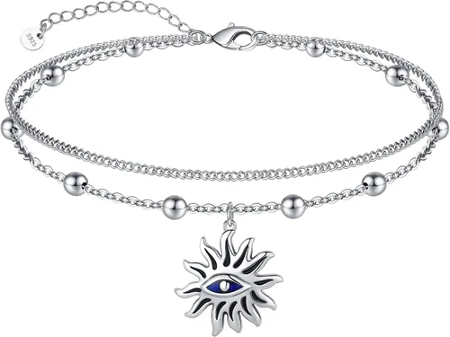 Vista 11 de CHIC & ARTSY Tobilleras delicadas de plata de ley S925 para verano, pulsera de tobillo ajustable multicapa para playa, joyería de pie para mujer