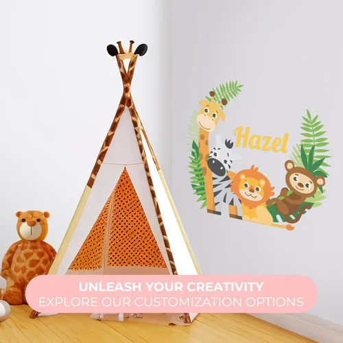 Vista 2 de Mural personalizado con nombre de rama de animales, mural de niño y niña, calcomanía de vinilo para habitación de bebé