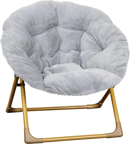 Vista 12 de Flash Furniture Silla Mini Plegable y Acogedora Gwen para Niños - Silla Lunar de Pelo Sintético Color Rosa Claro - Estructura de Metal Dorado Suave