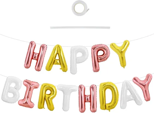 Vista 24 de TONIFUL Pancarta de Globos Negros de Feliz Cumpleaños de 16 Pulgadas con Letras de Papel de Aluminio Mylar, Cartel Banderín Reutilizable